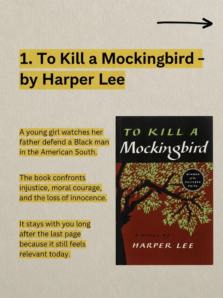 Carousel slide 2 from a Postbae example about five books you should read once in your life
