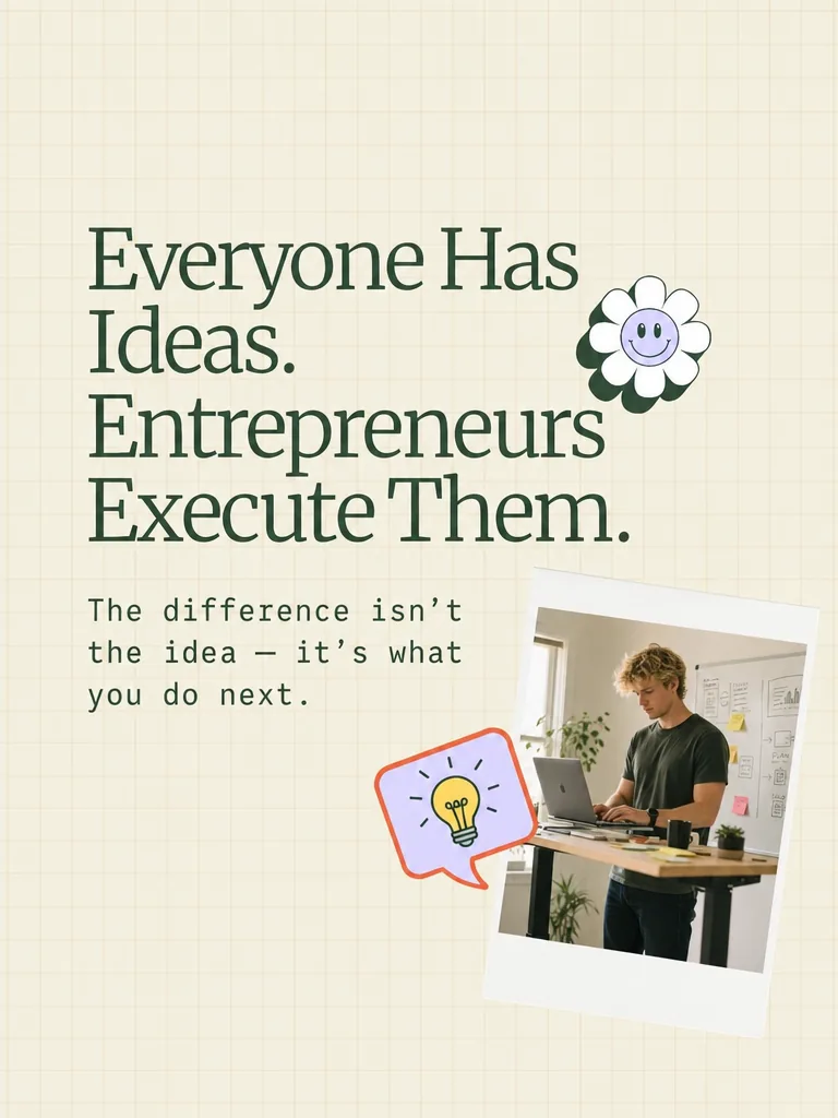 Carousel slide 1 from a Postbae example about entrepreneurs executing ideas